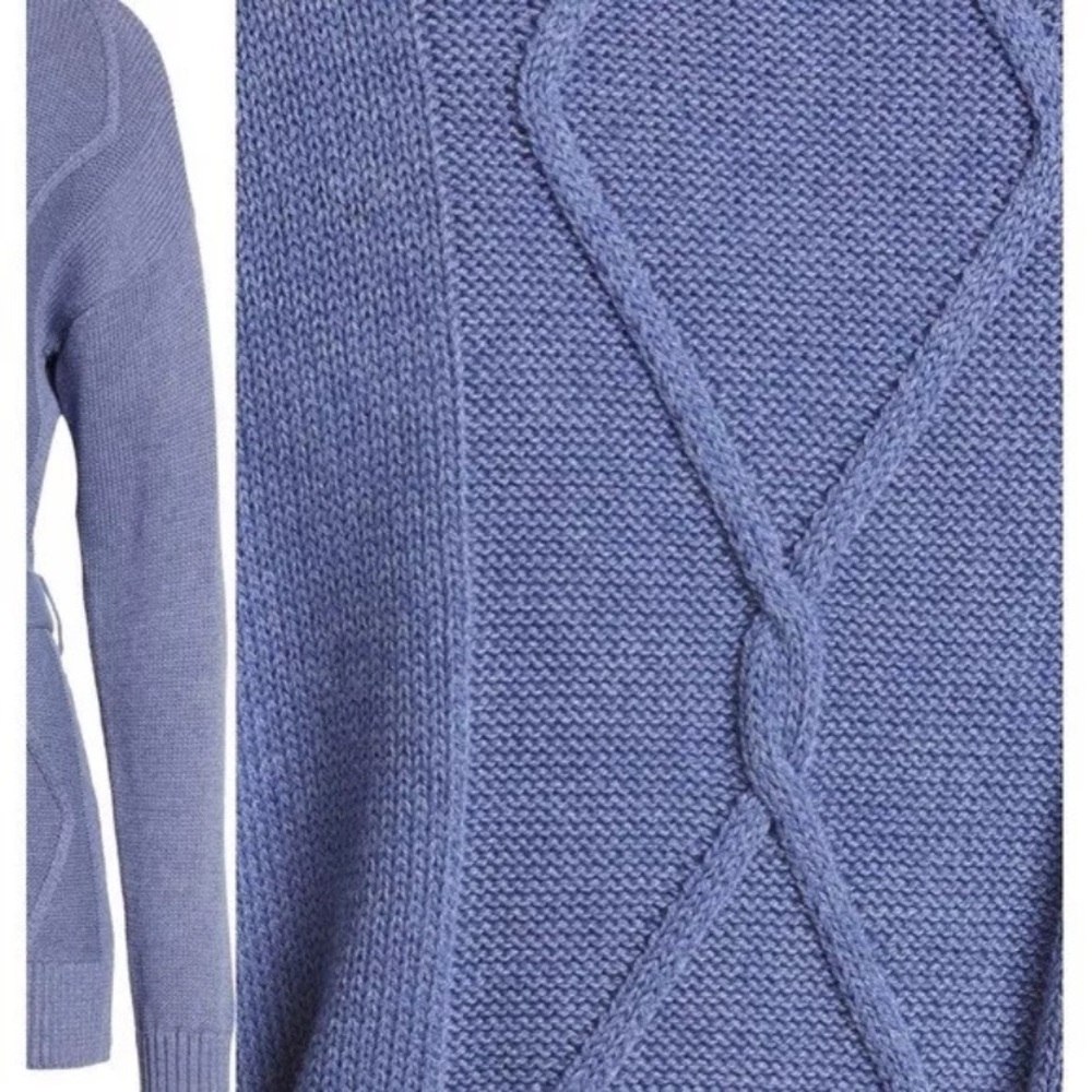 L’AGENCE MICA BELTED CABLE KNIT DUSTY BLUE COTTON CARDIGAN SWEATER SIZE XXL/TTG - Picture 4 of 11